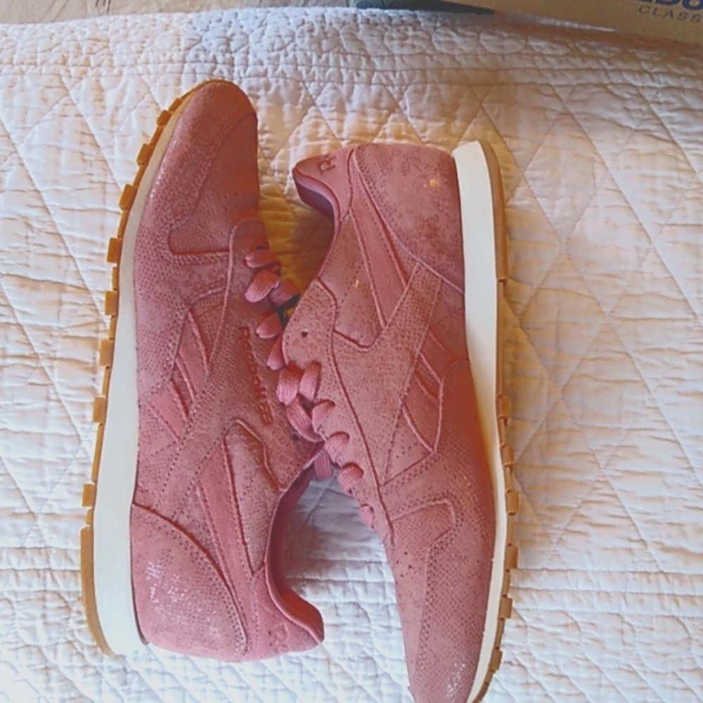 💗Reebok Clean Exotics Leather Classic Trainers Shoes. Women's 8.5 Sandy Rose - Picture 9 of 14